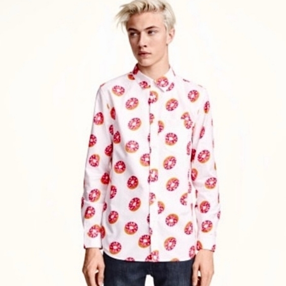 H&M Other - *SOLD* H&M donut print white button up cotton shirt